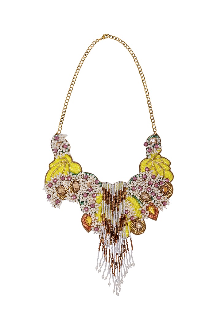 Yellow Glass Crystal & Bead Embroidered Necklace by Jyo Das Accessories at Pernia's Pop Up Shop