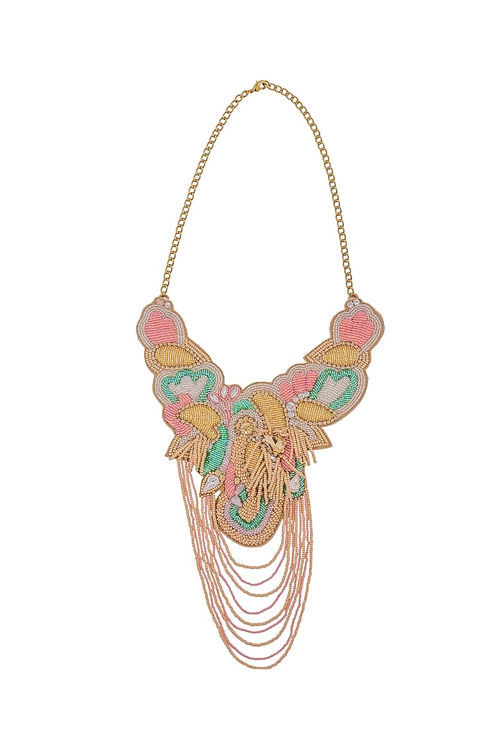 Multi-Colored Glass Crystal & Bead Embroidered Necklace by Jyo Das Accessories at Pernia's Pop Up Shop