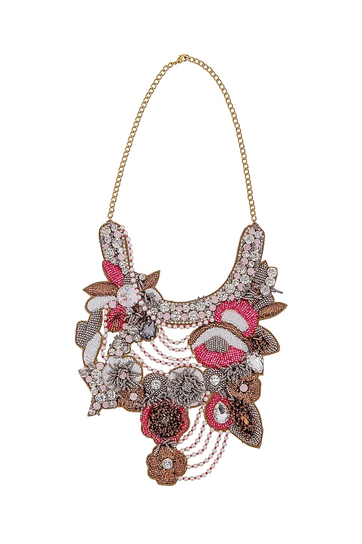 Multi-Colored Hand Embroidered Floral Necklace by Jyo Das Accessories at Pernia's Pop Up Shop