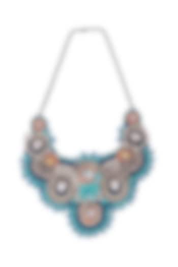 Blue Glass Crystal & Pearl Embroidered Necklace by Jyo Das Accessories at Pernia's Pop Up Shop