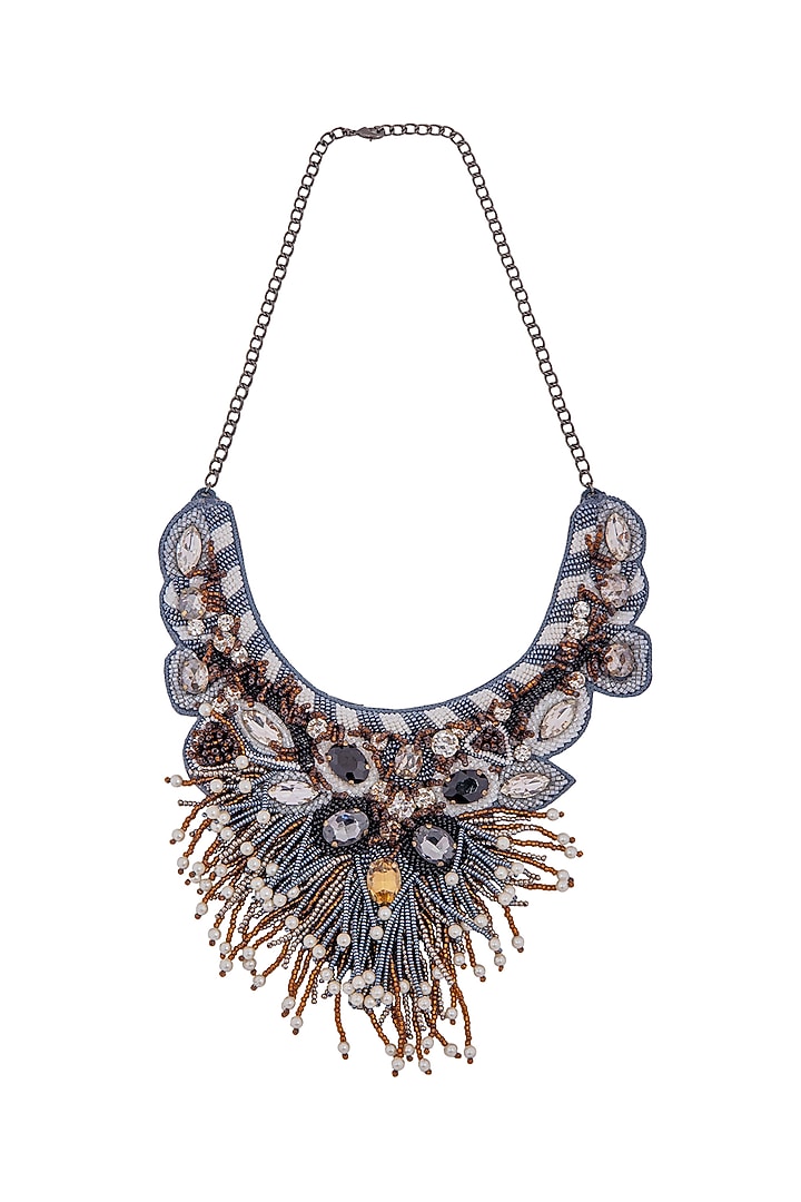 Multi-Colored Glass Crystal & Bead Embroidered Necklace by Jyo Das Accessories at Pernia's Pop Up Shop