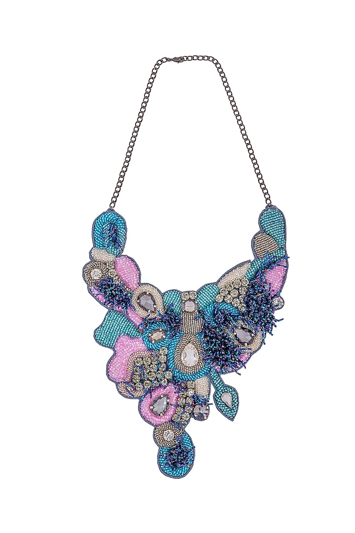 Multi-Colored Crystal & Bead Embroidered Necklace by Jyo Das Accessories at Pernia's Pop Up Shop
