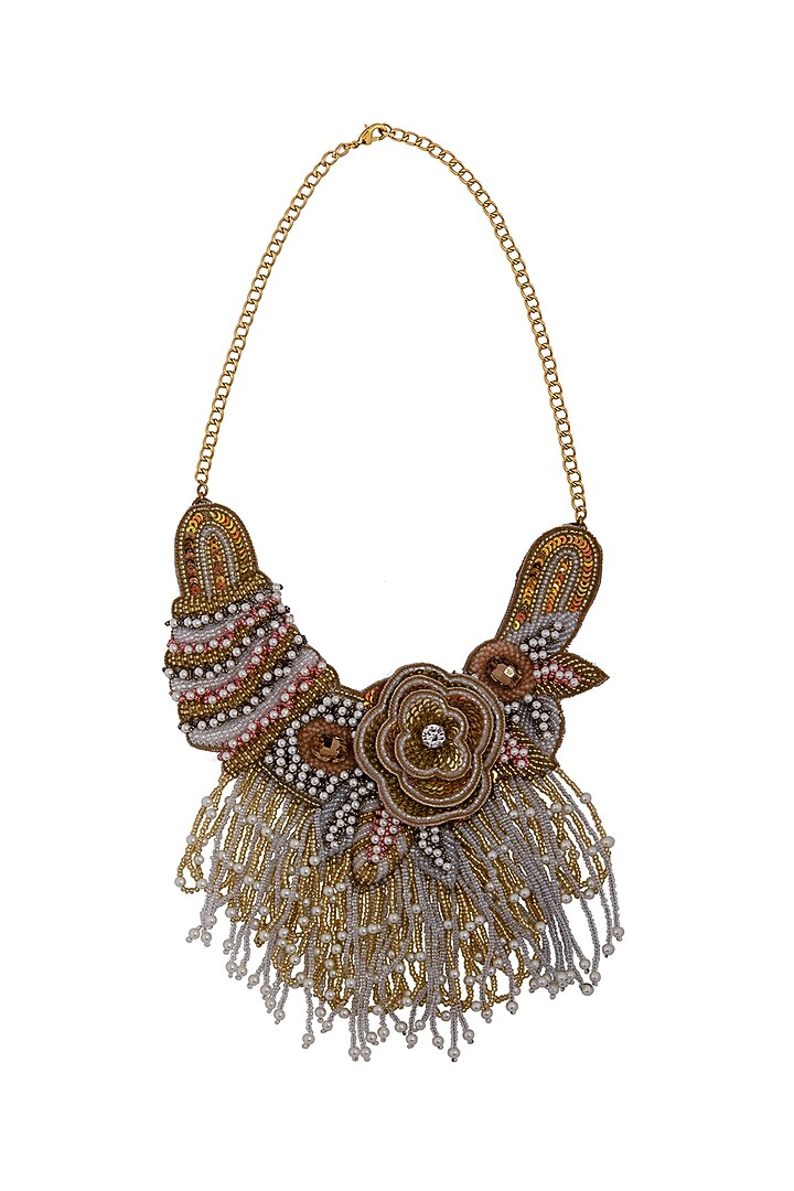 Multi-Colored Crystal & Bead Embroidered Necklace by Jyo Das Accessories at Pernia's Pop Up Shop