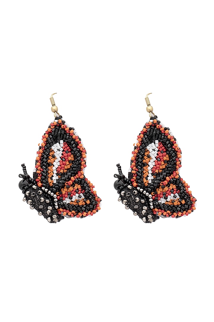 Orange Hand Embroidered Butterfly Earrings by Jyo Das Accessories
