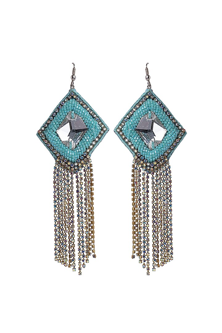 Aqua Crystal Fringe Earrings by Jyo Das Accessories at Pernia's Pop Up Shop