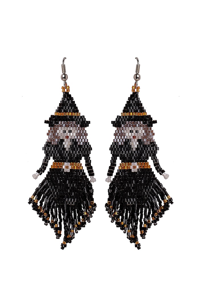 Black Hand Embroidered Witch Earrings by Jyo Das Accessories at Pernia's Pop Up Shop