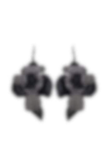 Black Hand Embroidered Floral Earrings by Jyo Das Accessories at Pernia's Pop Up Shop