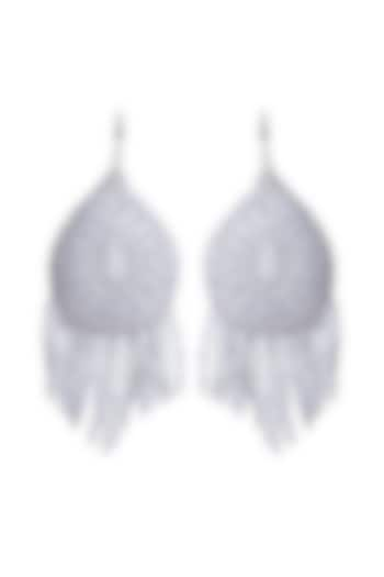 White Hand Embroidered Earrings by Jyo Das Accessories at Pernia's Pop Up Shop