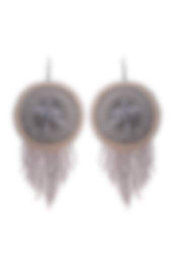 White Hand Embroidered Circle Earrings by Jyo Das Accessories at Pernia's Pop Up Shop