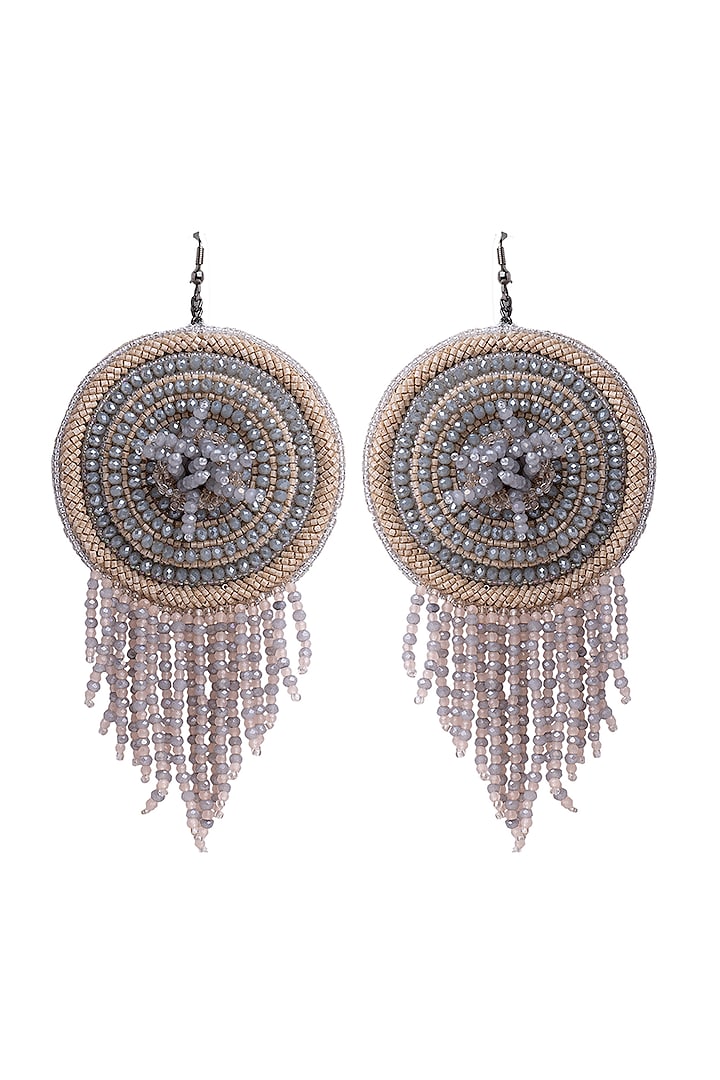 White Hand Embroidered Circle Earrings by Jyo Das Accessories at Pernia's Pop Up Shop