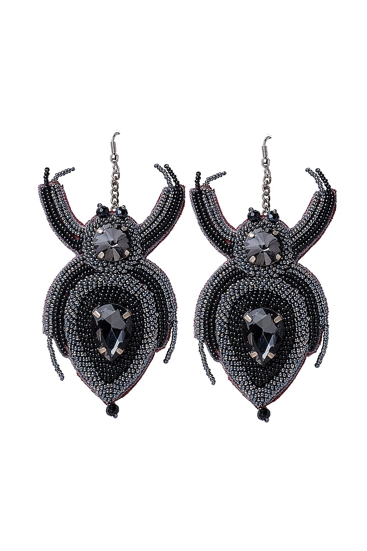 Black Hand Embroidered Bug Earrings by Jyo Das Accessories at Pernia's Pop Up Shop