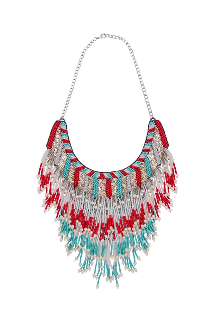 Red Tasseled Necklace by Jyo Das Accessories at Pernia's Pop Up Shop