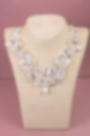 White Pearl & Crystal Embroidered Necklace by Jyo Das Accessories at Pernia's Pop Up Shop