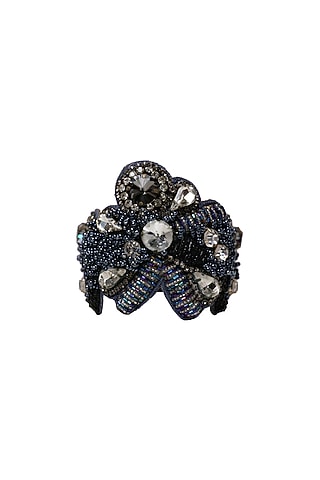 Blue Hand Embroidered Cuff Bracelet by Jyo Das Accessories