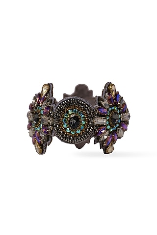Multi-Colored Hand Embroidered Cuff Bracelet by Jyo Das Accessories