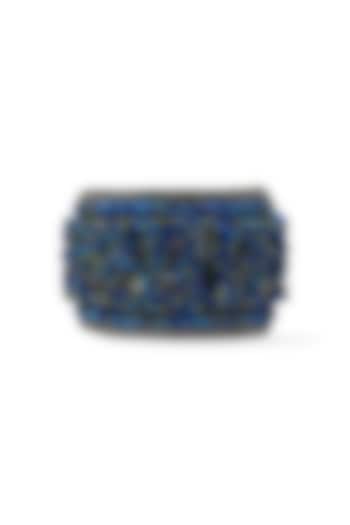Blue Hand Embroidered Cuff Bracelet by Jyo Das Accessories at Pernia's Pop Up Shop