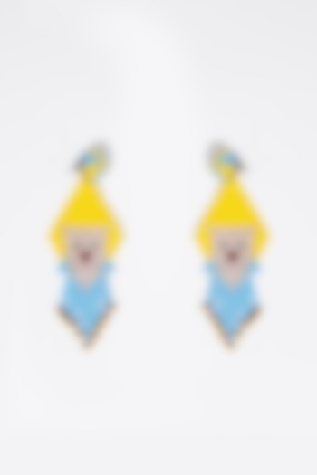 Yellow Hand Embroidered Dangler Earrings by Jyo Das Accessories at Pernia's Pop Up Shop