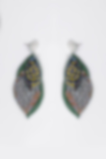 Green Embroidered Dangler Earrings by Jyo Das Accessories