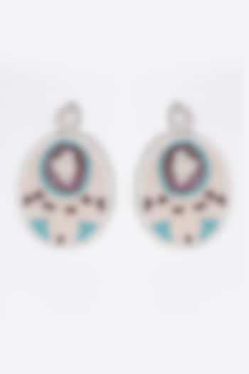 White Embroidered Dangler Earrings by Jyo Das Accessories at Pernia's Pop Up Shop