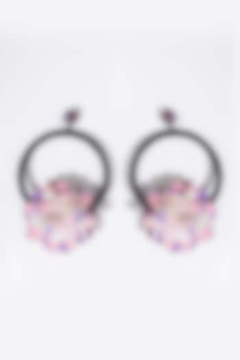 Multi-Colored Embroidered Floral Hoop Earrings by Jyo Das Accessories