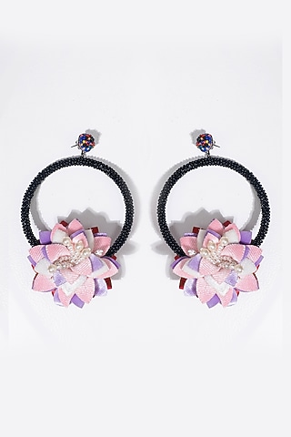Multi-Colored Embroidered Floral Hoop Earrings by Jyo Das Accessories