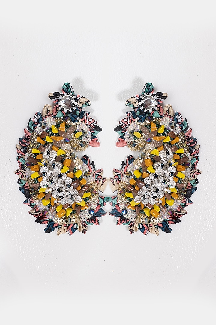 Multi-Colored Crystal Embroidered Dangler Earrings by Jyo Das Accessories