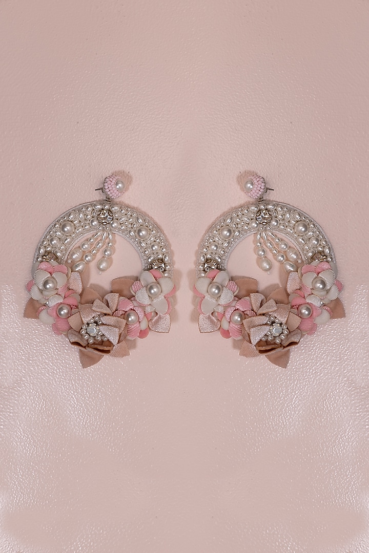 White Embroidered Floral Earrings by Jyo Das Accessories at Pernia's Pop Up Shop