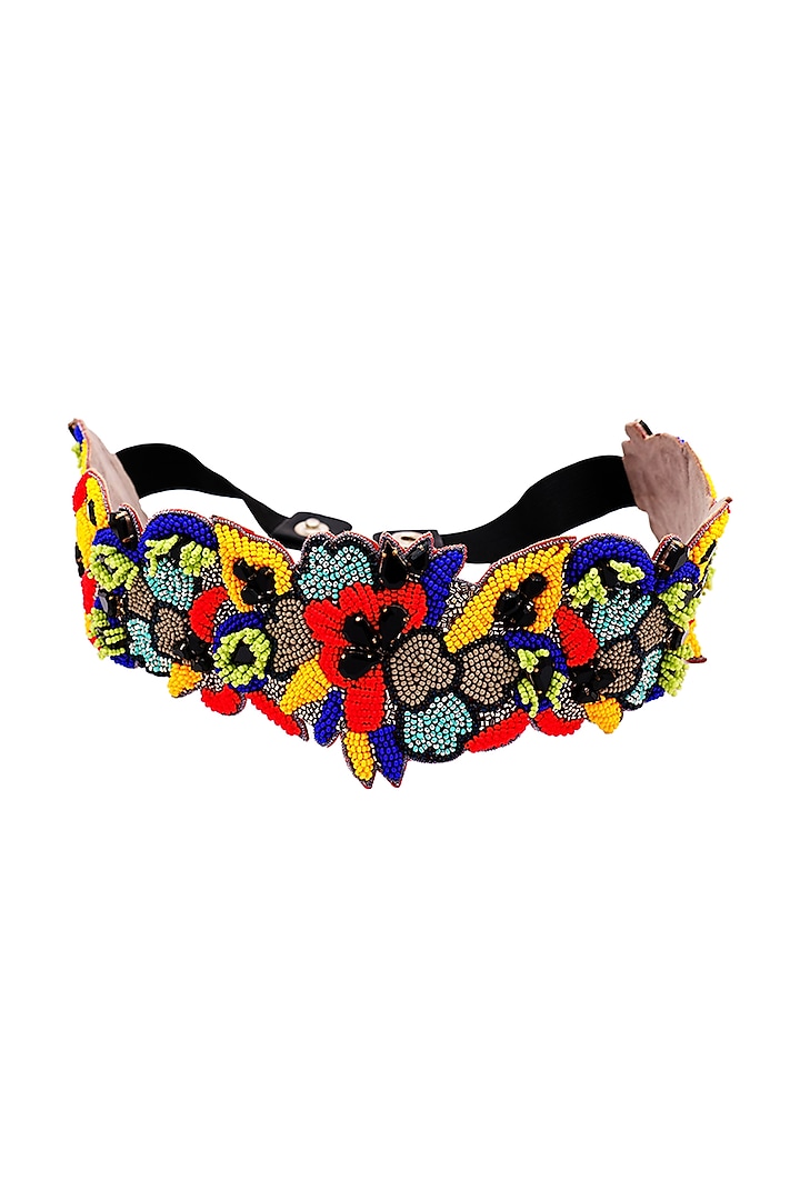 Multi-Colored Suede Hand Embroidered Belt by Jyo Das Accessories at Pernia's Pop Up Shop