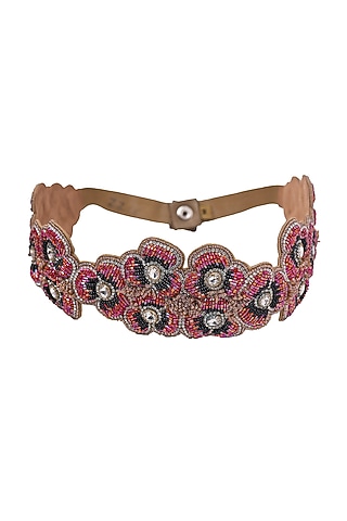Pink Suede Hand Embroidered Belt by Jyo Das Accessories