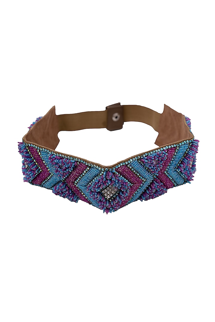 Blue Suede Hand Embroidered Belt by Jyo Das Accessories at Pernia's Pop Up Shop