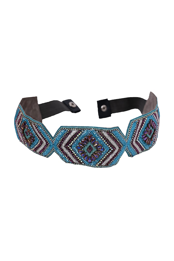 Blue Suede Hand Embroidered Belt by Jyo Das Accessories at Pernia's Pop Up Shop