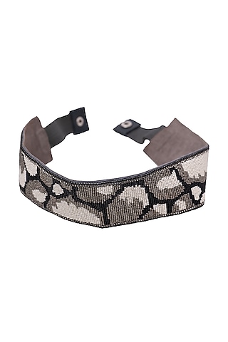 Black Suede Hand Embroidered Belt by Jyo Das Accessories