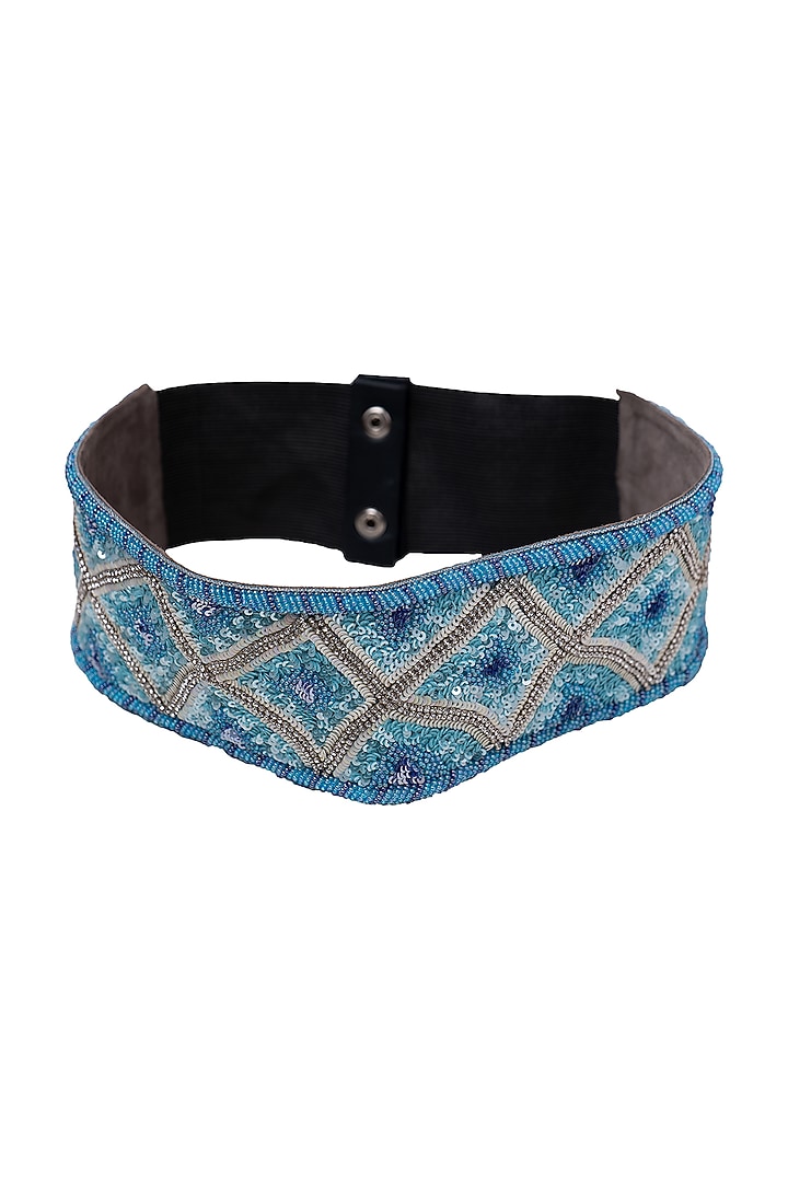 Blue Suede Hand Embroidered Belt by Jyo Das Accessories at Pernia's Pop Up Shop
