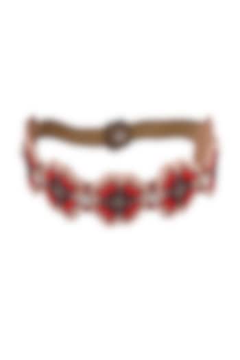 Red Suede Hand Embroidered Belt by Jyo Das Accessories