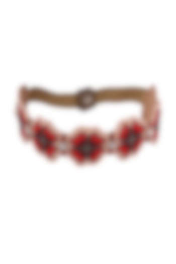 Red Suede Hand Embroidered Belt by Jyo Das Accessories