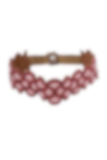 Red Suede Hand Embroidered Belt by Jyo Das Accessories