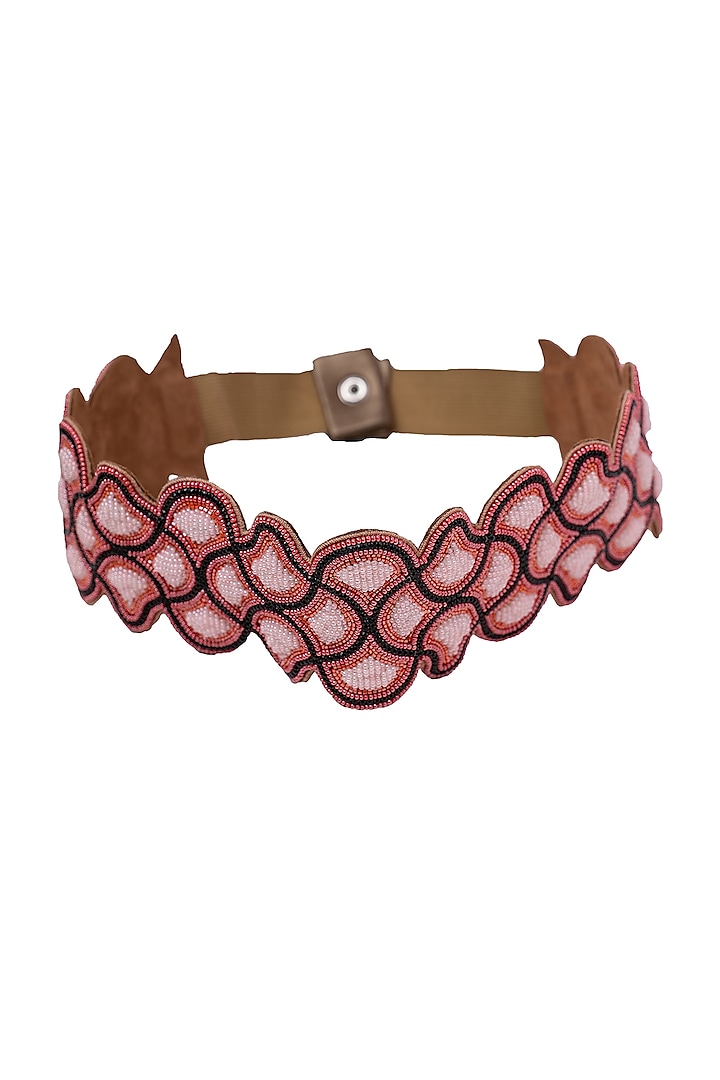 Red Suede Hand Embroidered Belt by Jyo Das Accessories at Pernia's Pop Up Shop