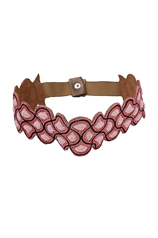Red Suede Hand Embroidered Belt by Jyo Das Accessories
