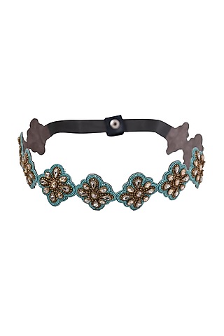 Green Suede Hand Embroidered Belt by Jyo Das Accessories