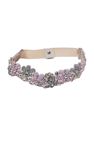 Pink Suede Hand Embroidered Belt by Jyo Das Accessories