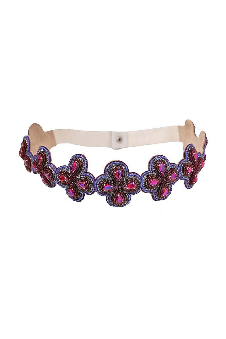 Multi-Colored Suede Hand Embroidered Belt by Jyo Das Accessories at Pernia's Pop Up Shop