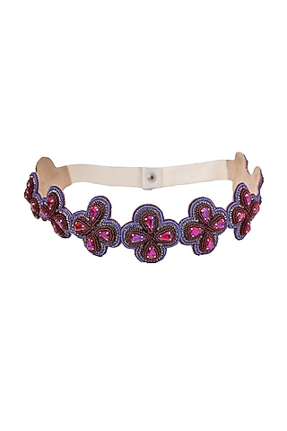 Multi-Colored Suede Hand Embroidered Belt by Jyo Das Accessories