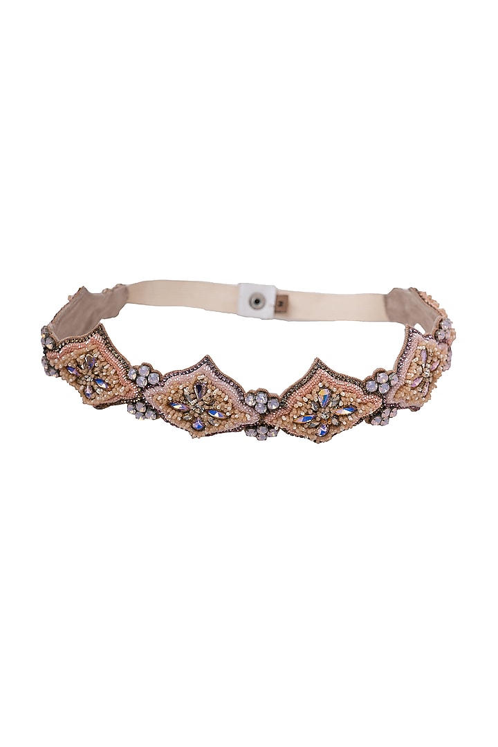 Peach Suede Hand Embroidered Belt by Jyo Das Accessories at Pernia's Pop Up Shop