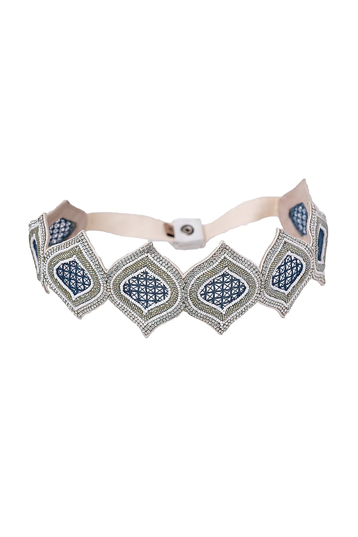 Blue Suede Hand Embroidered Belt by Jyo Das Accessories at Pernia's Pop Up Shop