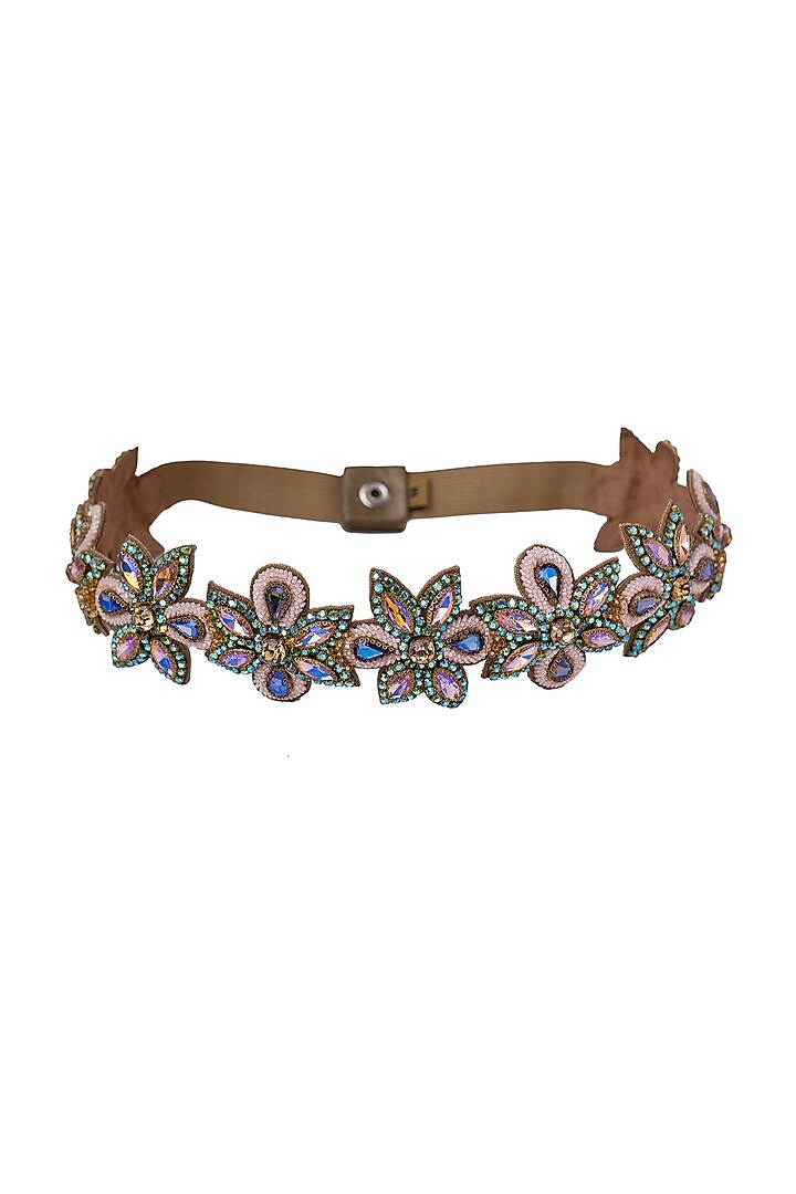 Multi-Colored Suede Hand Embroidered Belt by Jyo Das Accessories