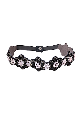 Black Suede Hand Embroidered Belt by Jyo Das Accessories