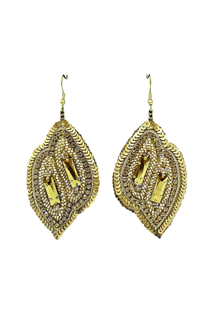 Gold Glass Crystal & Brass Leave Dangler Earrings by Jyo Das Accessories at Pernia's Pop Up Shop