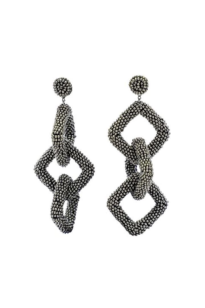 Black Bead & Fiber Ring Dangler Earrings by Jyo Das Accessories at Pernia's Pop Up Shop