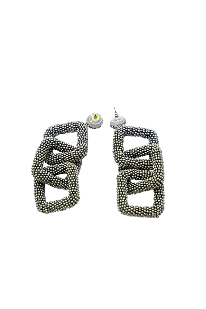Black Bead & Fiber Ring Dangler Earrings by Jyo Das Accessories at Pernia's Pop Up Shop