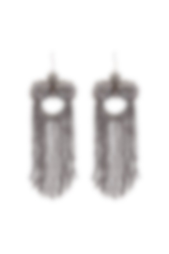 Silver Hand Embroidered Dangler Earrings by Jyo Das Accessories at Pernia's Pop Up Shop